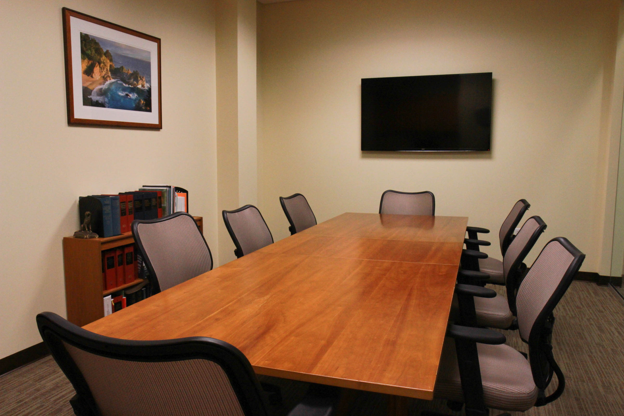 A conference table in a law office where neutral workplace investigations take place
